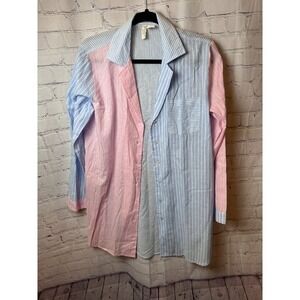 Cynthia Rowley Sleepwear Striped Pajama Top Button‎ Front Pink Blue Size S